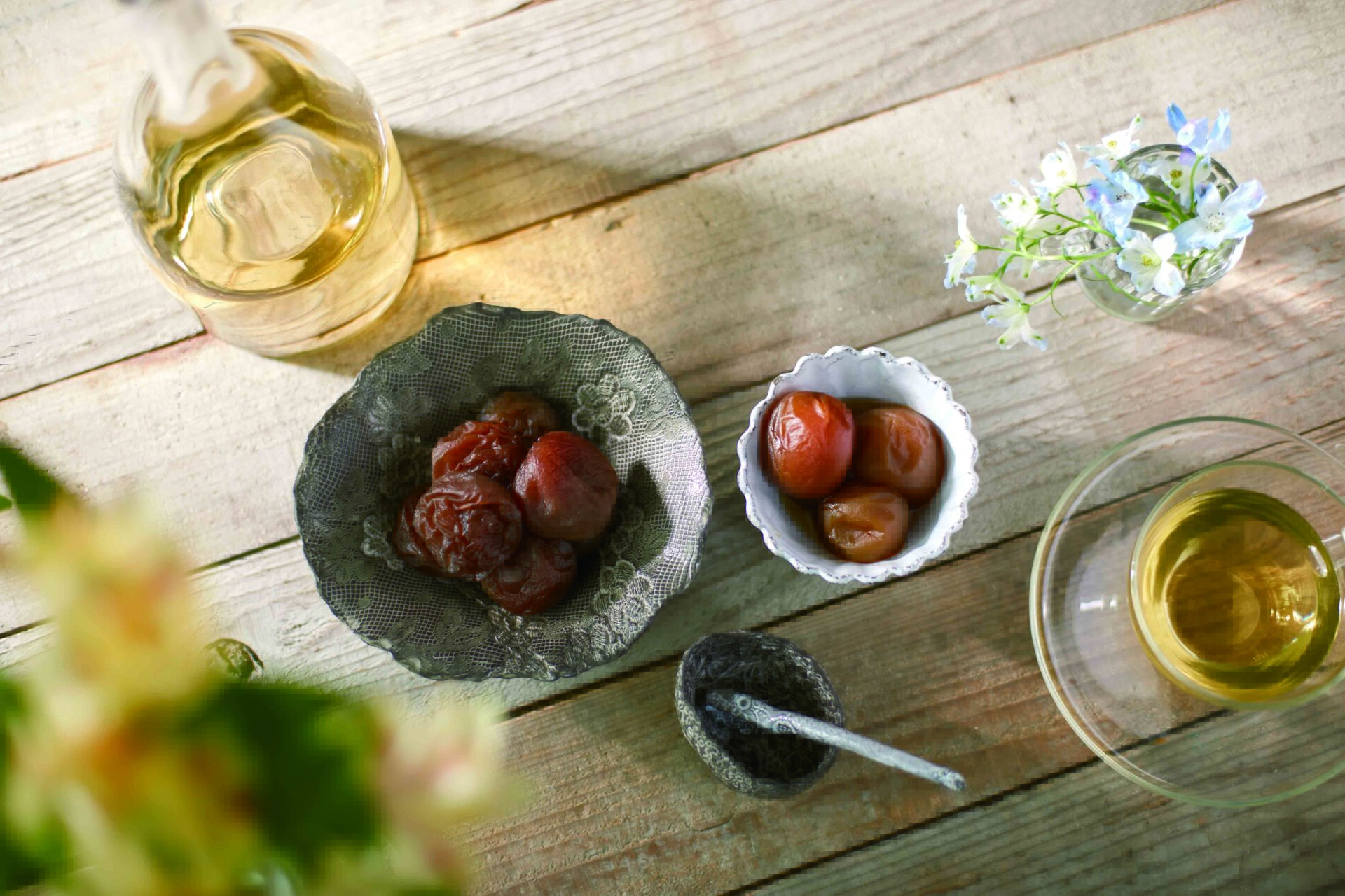 梅スイーツ「梅コンポート」「梅グラッセ」のパッケージのリデザインとイラスト、リーフレット制作